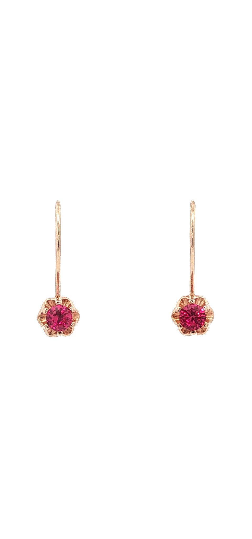 Vintage 14K Rose Gold Drop Earrings with Ruby